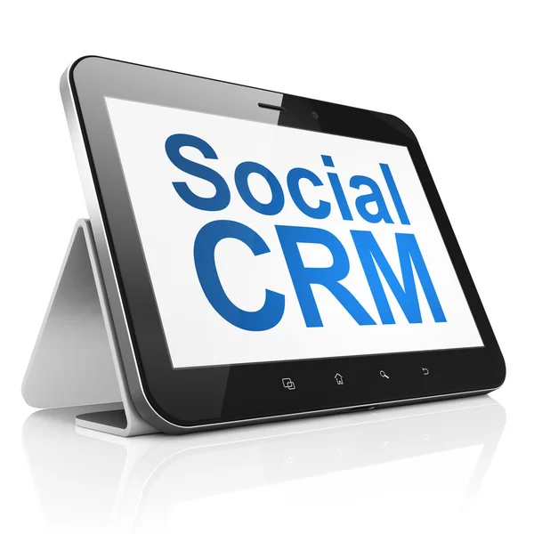 Concepto de negocio: CRM social en la computadora de la tableta PC —  Fotos de Stock