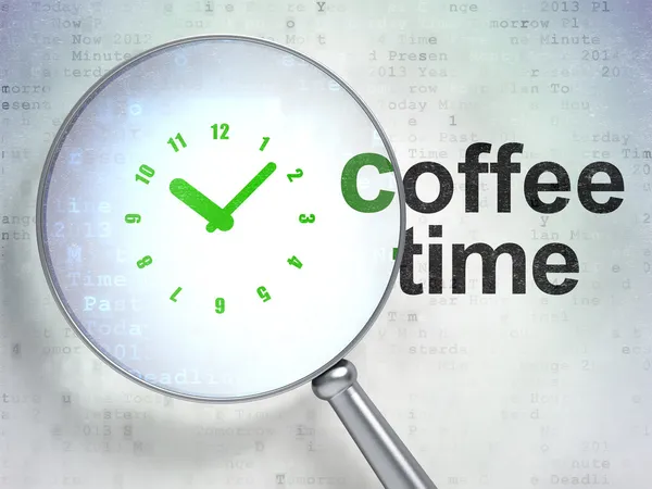 Time concept: Clock and Coffee Time with optical glass — Stock Photo, Image