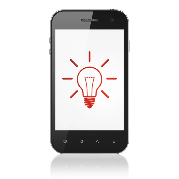 Bedrijfsconcept: gloeilamp op smartphone — Stockfoto