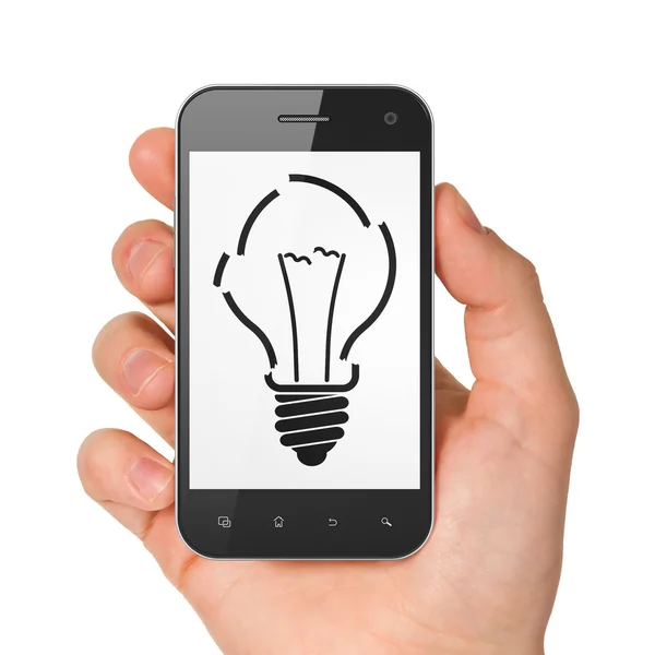 Concept d'entreprise : Ampoule sur smartphone — Photo