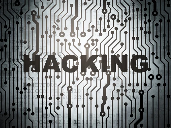 Datenschutzkonzept: Leiterplatte mit Hacking — Stockfoto