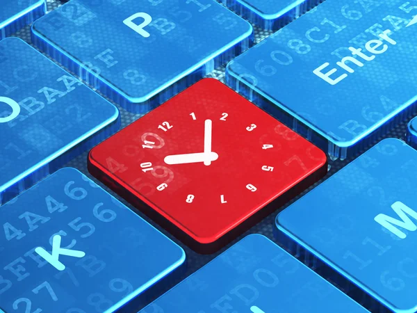 Concepto de línea de tiempo: Reloj en el fondo del teclado del ordenador — Foto de Stock