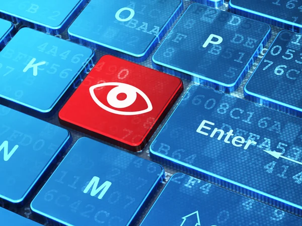 Privacy concept: Eye on computer keyboard background — Stock Photo, Image