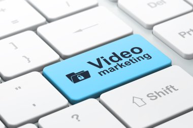 İş Finans kavramı: klasör kilidi ile ve Video pazarlama bilgisayarda klavye arka plan
