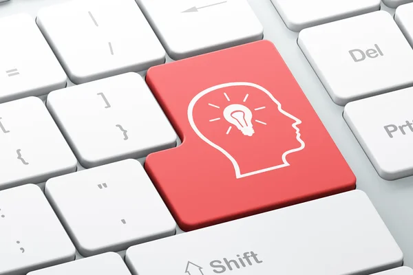 Finance concept: Head With Lightbulb on computer keyboard background — Stock Photo, Image