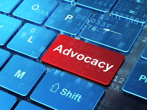 Conceito de lei: Advocacy no fundo do teclado do computador — Fotografia de Stock