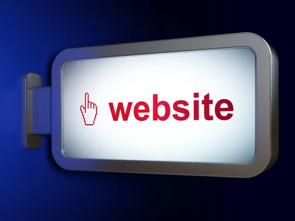Концепция веб-разработки: веб-сайт и курсор мыши на фоне рекламного щита — стоковое фото