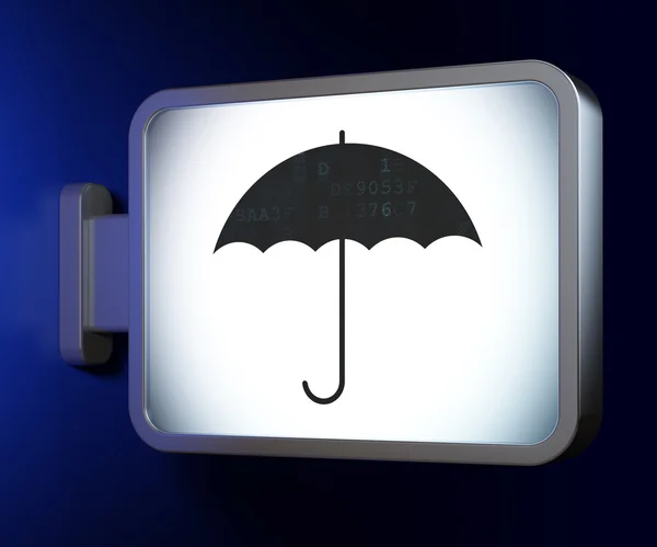 Sicherheitskonzept: Regenschirm auf Werbetafel — Stockfoto