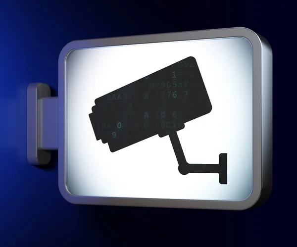 Schutzkonzept: Videokamera auf Werbetafel-Hintergrund — Stockfoto