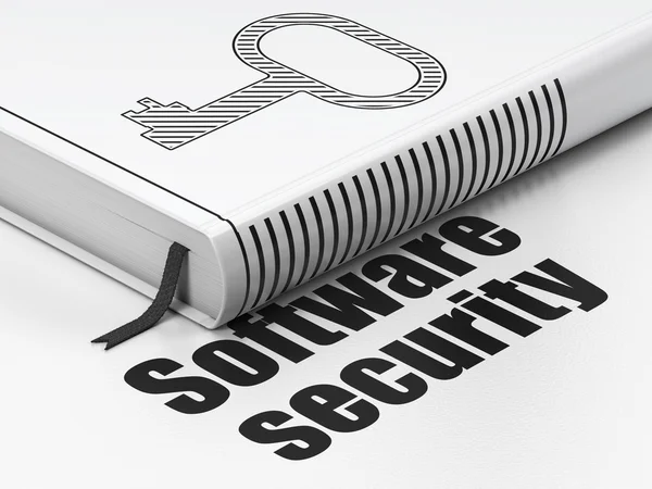 Конфиденциальность концепции: книга ключ, программное обеспечение безопасности на белом фоне — стоковое фото