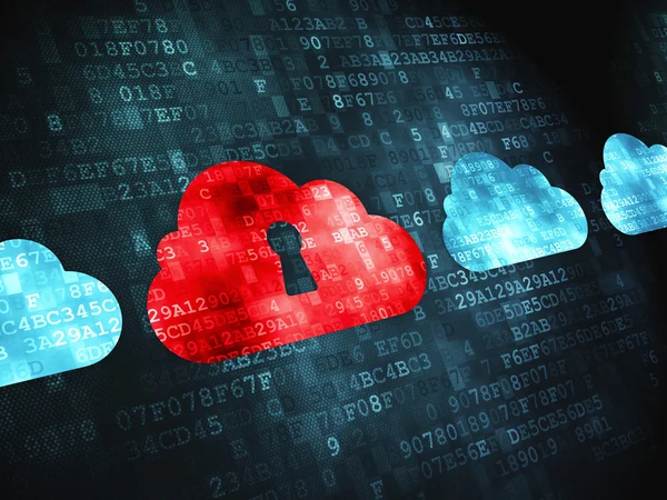 Cloud computing koncept: molnet med nyckelhålet på digital bakgrund — Stockfoto