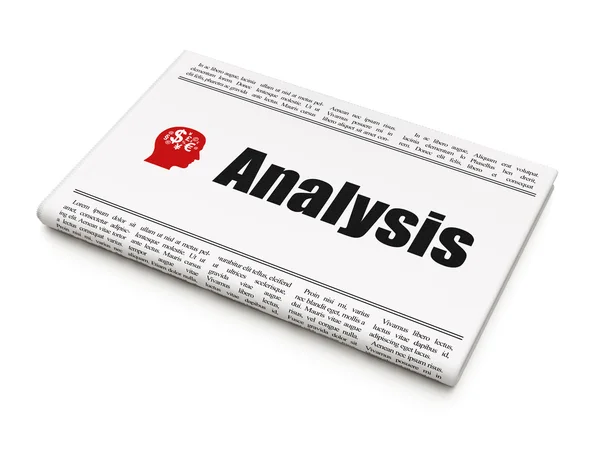 Marketingconcept: krant met analyse en hoofd met financiën symbool — Stockfoto