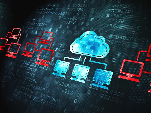 Cloud computing έννοια: την τεχνολογία cloud σε ψηφιακό υπόβαθρο — Φωτογραφία Αρχείου