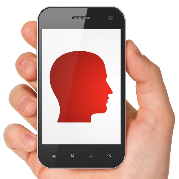 Gegevens concept: hoofd op smartphone — Stockfoto