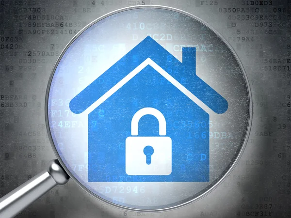 Conceito de privacidade: Casa com vidro óptico em fundo digital — Fotografia de Stock