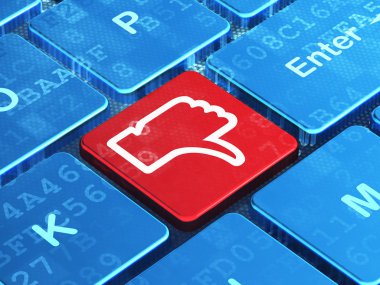 sosyal medya kavramı: başparmak aşağı-e doğru bilgisayar klavye arka plan üzerinde