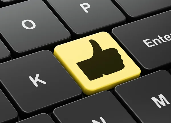 Concept de médias sociaux : Thumb Up sur fond de clavier d'ordinateur — Photo