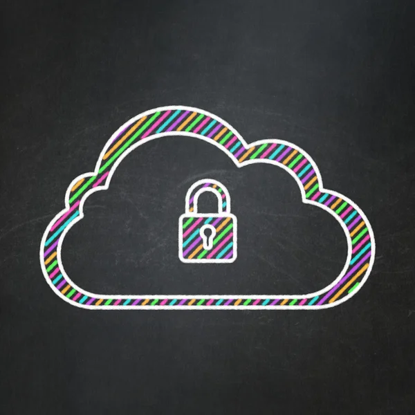 Cloud computing concept: Cloud With Padlock on chalkboard background — Stock Photo, Image