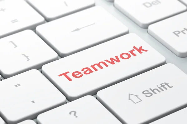 Bedrijfsconcept: Teamwork op computer toetsenbord achtergrond — Stockfoto