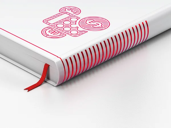 Concept publicitaire : livre fermé, Calculatrice sur fond blanc — Photo