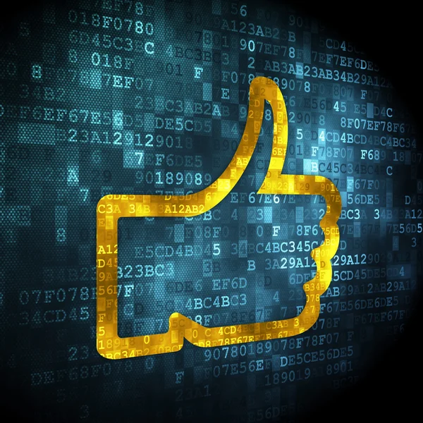 Conceito de rede social: Thumb Up em fundo digital — Fotografia de Stock