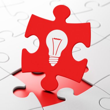 Ekonomi kavramı: Bulmaca arka plan üzerinde ampul