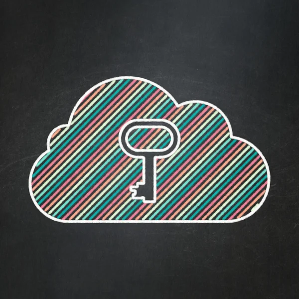 Cloud computing concept: Cloud With Key on chalkboard background — Stock Photo, Image