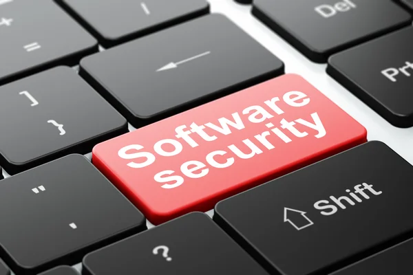 Концепция безопасности: Безопасность программного обеспечения на фоне клавиатуры компьютера — стоковое фото
