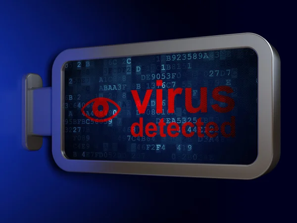 プライバシーの概念: 検出されたウイルスと目にビルボードの背景 — ストック写真