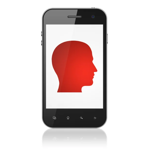 Concepto de datos: Head on smartphone —  Fotos de Stock