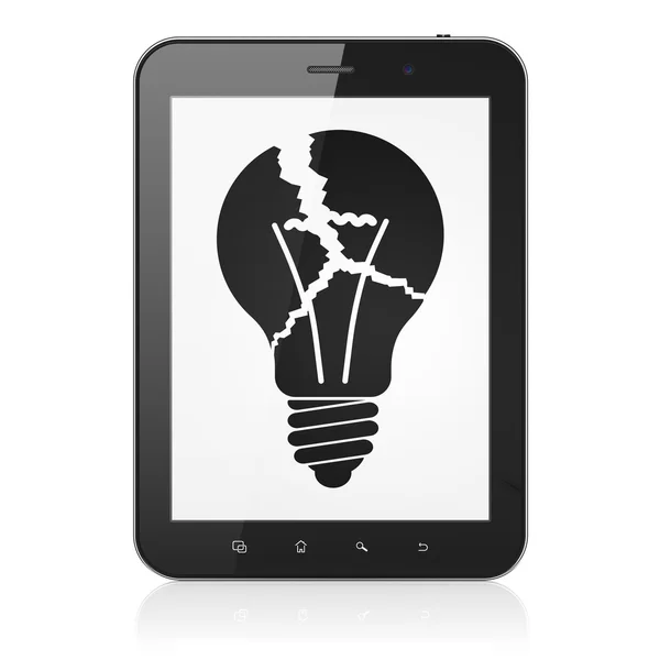 Concetto di finanza: lampadina sul computer tablet pc — Foto Stock