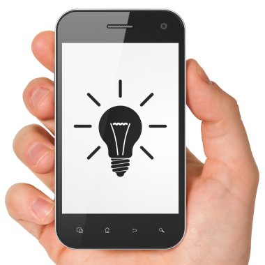 Ekonomi kavramı: ampul smartphone cep telefonu ile