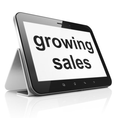 bedrijfsconcept: groeiende verkoop op tablet pc-computer