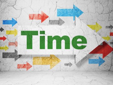 zaman çizelgesi kavramı: grunge duvar arka plan zamanında ile ok