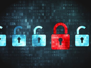 Emniyet konsepti: kilitler üzerinde dijital arka plan