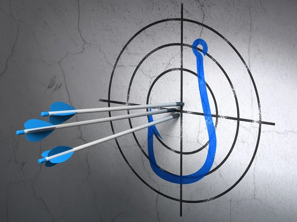 Privacy concept: arrows in Fishing Hook target on wall background — Stock Photo, Image