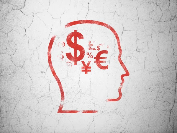 Concetto di marketing: Head With Finance Simbolo sullo sfondo della parete — Foto Stock