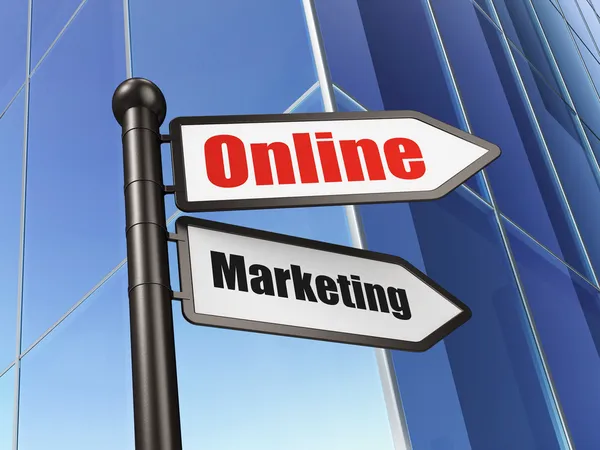 Conceito de marketing: assinar Marketing Online no fundo do edifício — Fotografia de Stock