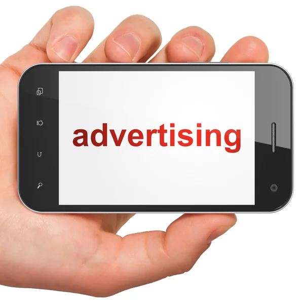 营销理念: 在智能手机上做广告 — 图库照片