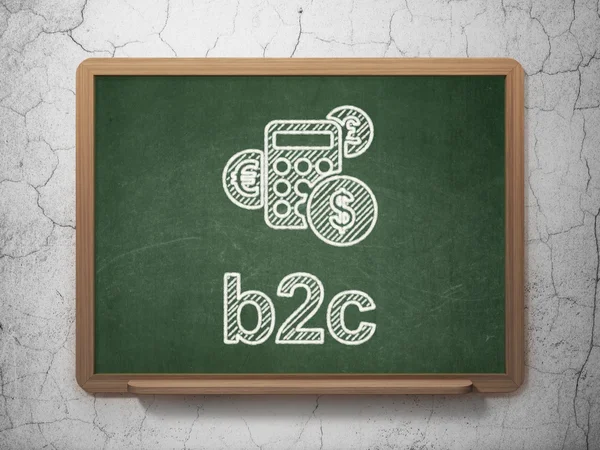 Bedrijfsconcept: rekenmachine en b2c op schoolbord achtergrond — Stockfoto