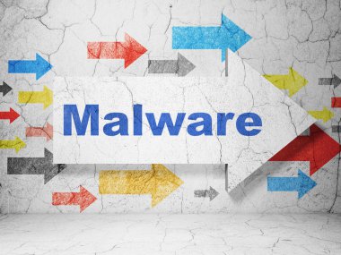 güvenlik kavramı: grunge duvar arka plan üzerinde malware ile ok