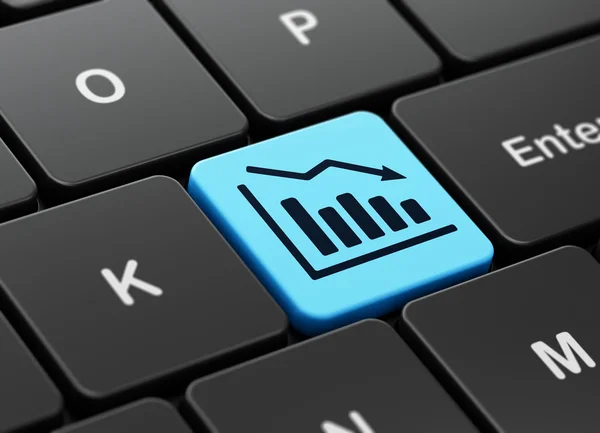 Conceptul de publicitate: Declinul graficului pe fundalul tastaturii computerului — Fotografie, imagine de stoc