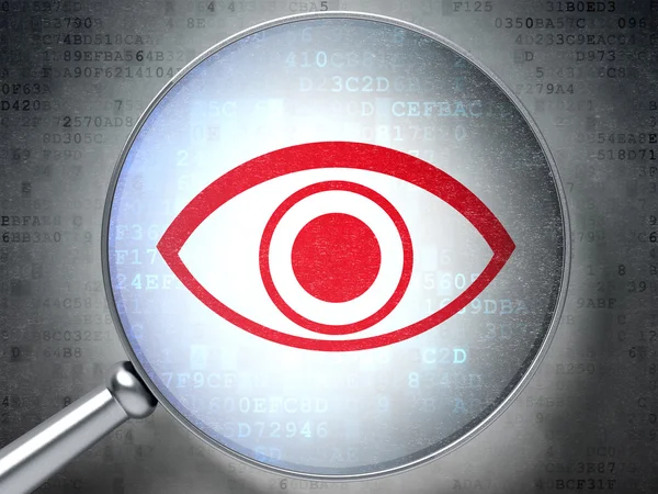 Security concept: Eye with optical glass on digital background — Stock Photo, Image