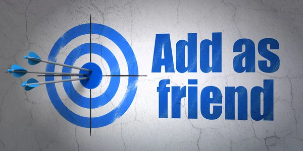 Concetto di social network: target e Add as Friend sullo sfondo del muro — Foto Stock