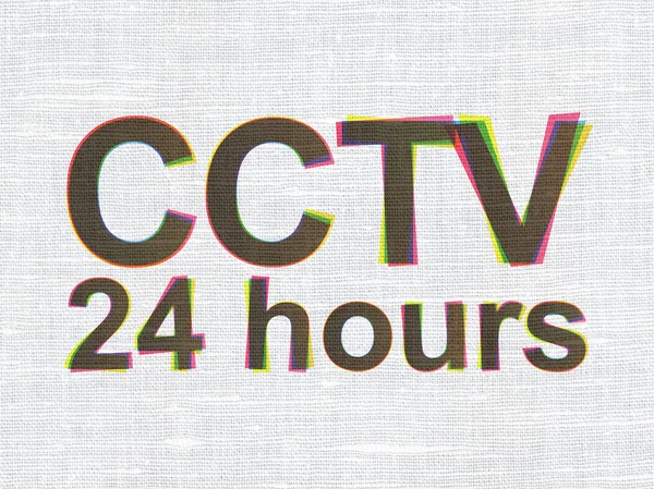 Concepto de seguridad: CCTV 24 horas sobre fondo de textura de tela —  Fotos de Stock