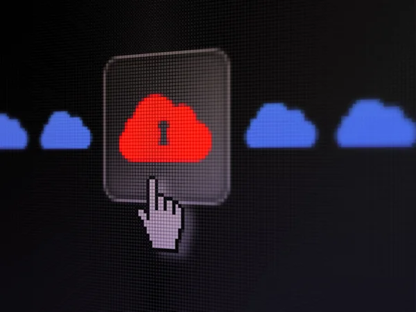 ネットワー キングの概念: キーホール デジタル コンピューターの画面上の雲 — ストック写真