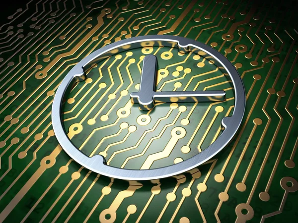 Timeline concept: Clock on circuit board background — Stock Photo, Image