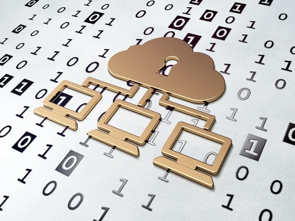 Cloud networking concept: Golden Cloud Network on Binary Code background — Stock Photo, Image