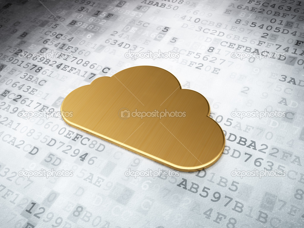 Cloud networking concept: Golden Cloud on digital background