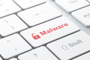 koruma kavramı: asma kilit ve malware bilgisayar klavye arka planda açılan